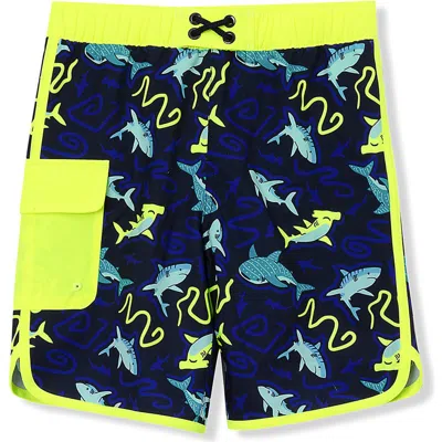 Lands' End Kids'  Boys Chlorine Resistant Cargo Long Board Short In Squiggle Multi Sharks