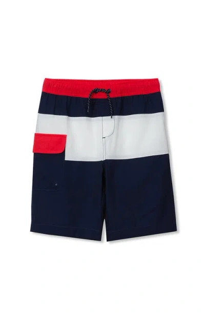 Lands' End Kids'  Boys Chlorine Resistant Colorblock Hydroliner Board Swim Trunks In Multi