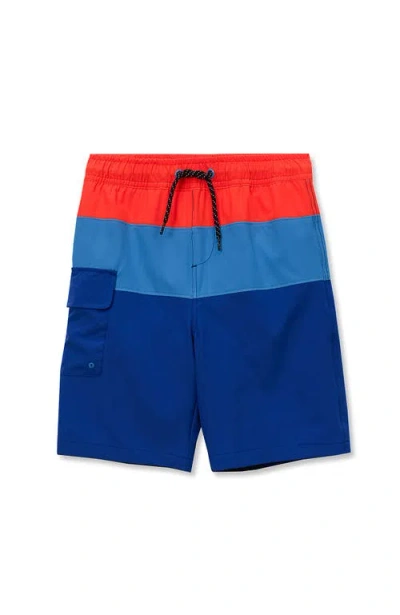Lands' End Kids'  Boys Chlorine Resistant Colorblock Hydroliner Board Swim Trunks In Multi