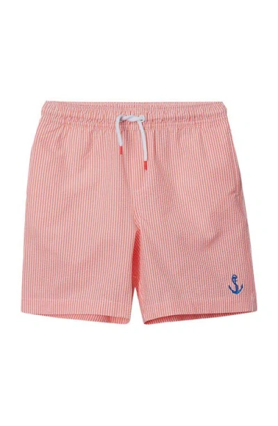 Lands' End Kids'  Boys Chlorine Resistant Seersucker Swim Trunks With Mesh Liner In Multi