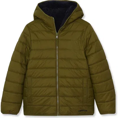 Lands' End Kids'  Boys Featherfree Reversible Hooded Jacket In Avocado Green/dark Navy