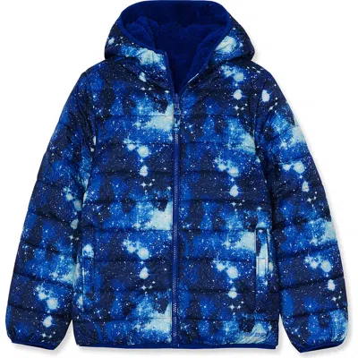 Lands' End Kids'  Boys Featherfree Reversible Hooded Jacket In Cosmic/deep Sea Navy