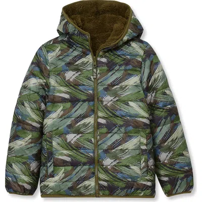 Lands' End Kids'  Boys Featherfree Reversible Hooded Jacket In Marsh/avocado/green