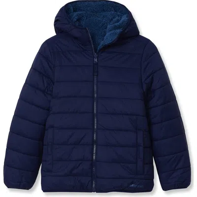 Lands' End Kids'  Boys Featherfree Reversible Hooded Jacket In Navy/dark Blue
