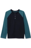 Lands' End Kids'  Boys Henley Shirt In Blue
