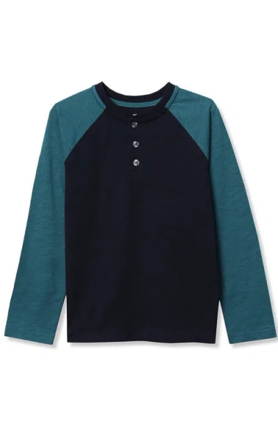 Lands' End Kids'  Boys Henley Shirt In Blue