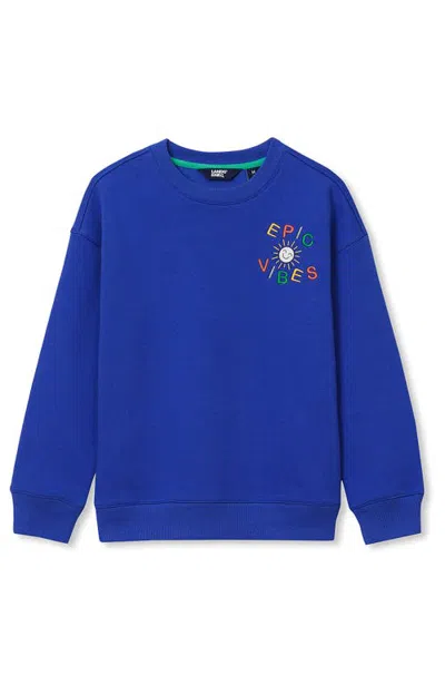 Lands' End Kids'  Boys Husky Graphic Crew Neck Sweatshirt In Epic Vibe/dazzling Blue