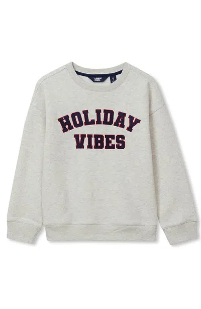 Lands' End Kids'  Boys Husky Graphic Crew Neck Sweatshirt In Holiday Vibes/oatmeal Heather