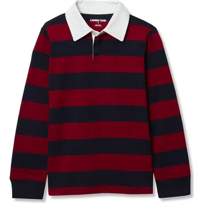 Lands' End Kids'  Boys Husky Long Sleeve Collared Rugby Shirt In Brown