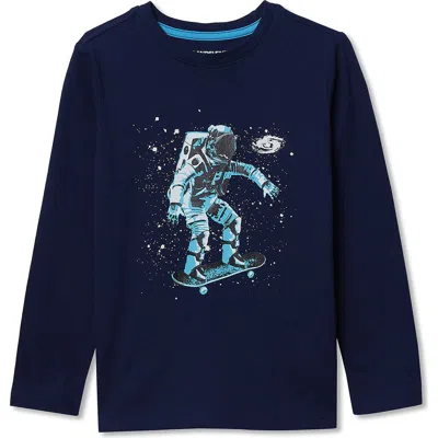 Lands' End Kids'  Boys Husky Long Sleeve Graphic Tee In Blue