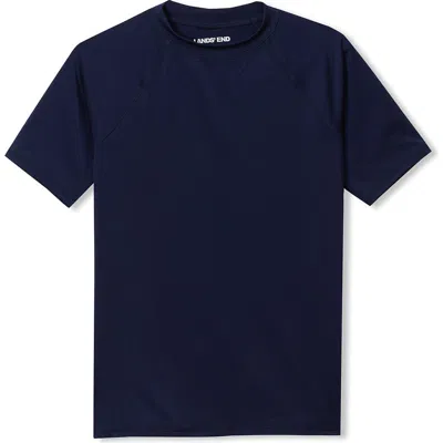 Lands' End Kids'  Boys Husky Short Sleeve Upf 50 Sun Protection Rash Guard In Blue