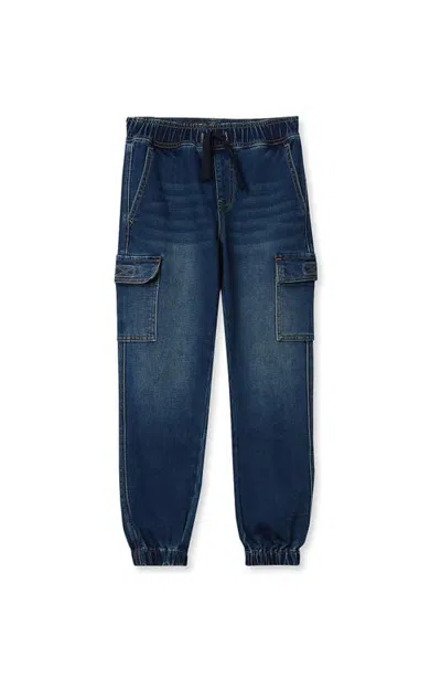 Lands' End Kids'  Boys Iron Knee Knit Denim Jogger In Dark Wash