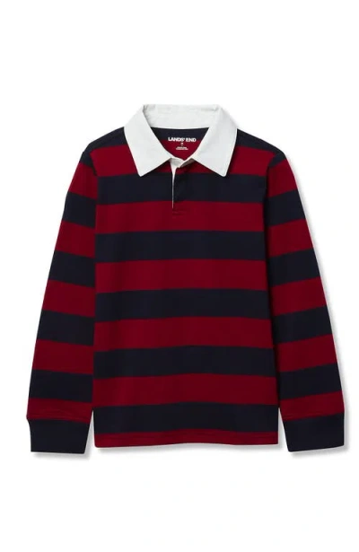 Lands' End Kids'  Boys Long Sleeve Collared Rugby Shirt In Brown