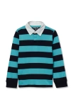 Lands' End Kids'  Boys Long Sleeve Collared Rugby Shirt In Blue