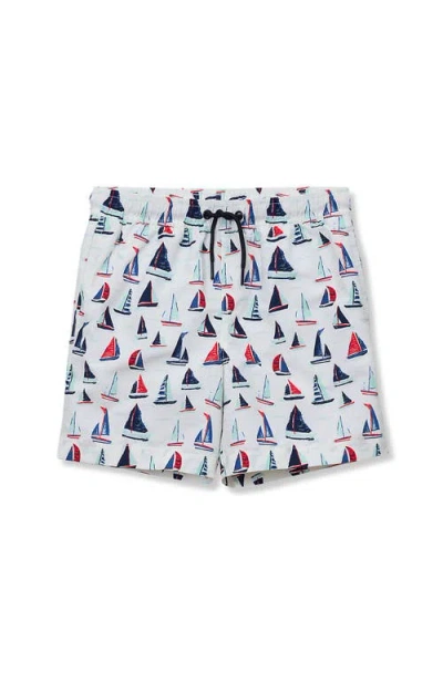 Lands' End Kids'  Boys Print Swim Trunks In Blue