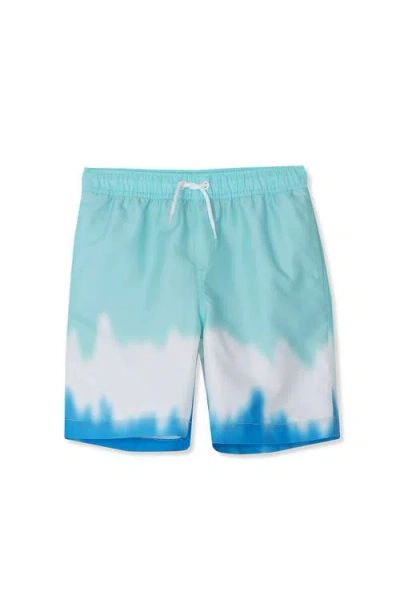 Lands' End Kids'  Boys Print Swim Trunks In Blue Waves