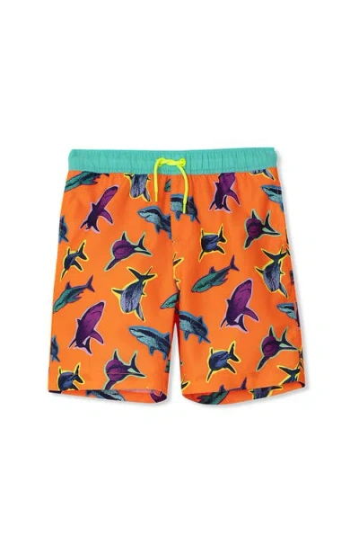Lands' End Kids'  Boys Print Swim Trunks In Orange