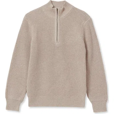 Lands' End Kids'  Boys Quarter Zip Chunky Sweater In Oatmeal Heather
