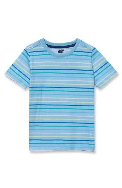Lands' End Kids'  Boys Short Sleeve Stripe Crewneck Tee In Blue