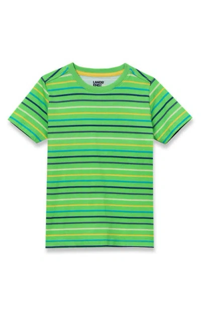 Lands' End Kids'  Boys Short Sleeve Stripe Crewneck Tee In Green