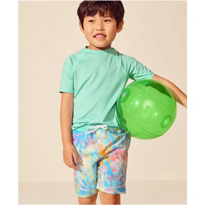 Lands' End Kids'  Boys Short Sleeve Upf 50 Sun Protection Rash Guard In Aqua Ice