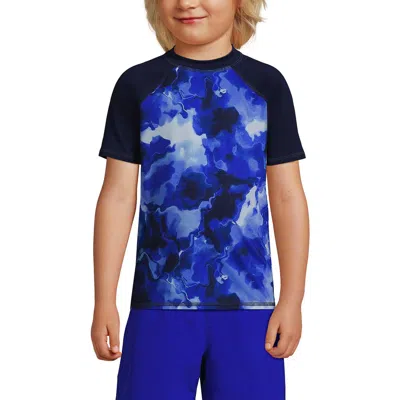 Lands' End Kids'  Boys Short Sleeve Upf 50 Sun Protection Rash Guard In Blue