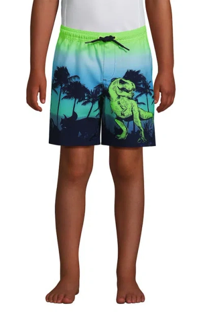 Lands' End Kids'  Boys Slim Printed Volley Swim Trunks In Multi