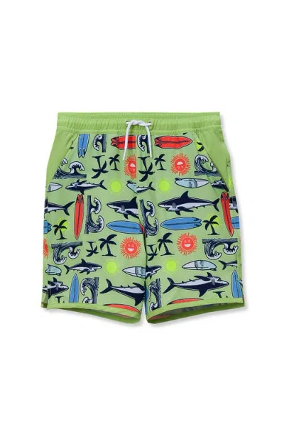 Lands' End Kids'  Boys Slim Stretch Hydroliner Swim Trunks In Green