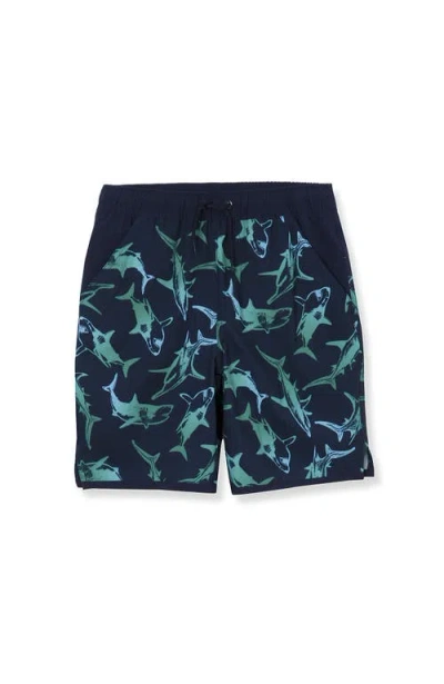 Lands' End Boys Slim Stretch Hydroliner Swim Trunks In Green Sharks