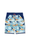 Lands' End Kids'  Boys Slim Stretch Hydroliner Swim Trunks In Orange/teal Sharks