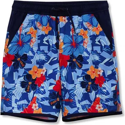 Lands' End Kids'  Boys Stretch Hydroliner Sport Swim Trunk In Blue