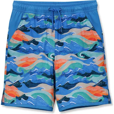 Lands' End Kids'  Boys Stretch Hydroliner Sport Swim Trunk In Blue