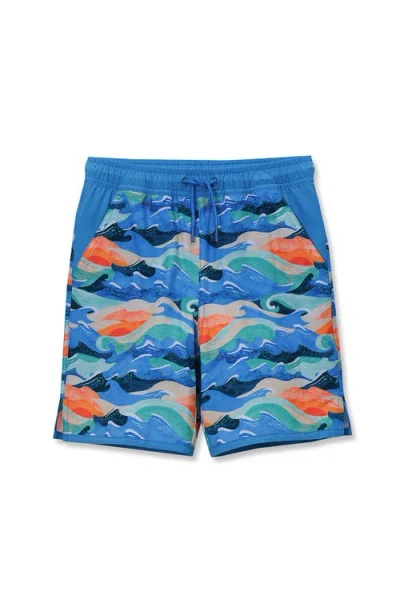 Lands' End Kids'  Boys Stretch Hydroliner Sport Swim Trunk In Blue