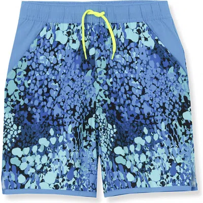 Lands' End Kids'  Boys Stretch Hydroliner Sport Swim Trunk In Blue Sequins