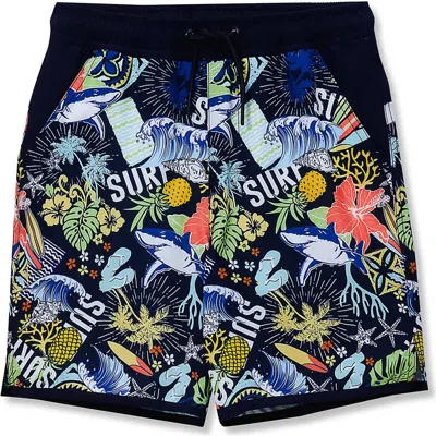 Lands' End Kids'  Boys Stretch Hydroliner Sport Swim Trunk In Multi