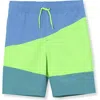 Lands' End Kids'  Boys Stretch Hydroliner Sport Swim Trunk In Neon Green Colorblock
