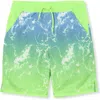 Lands' End Kids'  Boys Stretch Hydroliner Sport Swim Trunk In Neon Green Waves