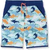 Lands' End Kids'  Boys Stretch Hydroliner Sport Swim Trunk In Orange/teal Sharks