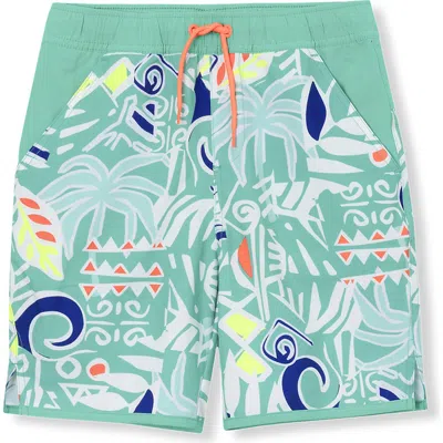 Lands' End Kids'  Boys Stretch Hydroliner Sport Swim Trunk In Tiki Aqua