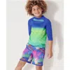 Lands' End Kids'  Boys Stretch Hydroliner Sport Swim Trunk In Tropical Leaves