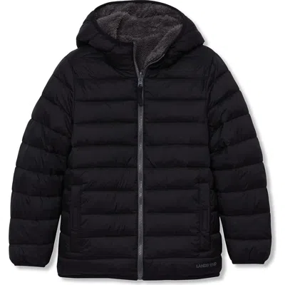 Lands' End Kids'  Boys Water Resistant Reversible Hooded Jacket In Black