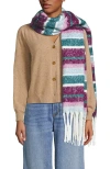 Lands' End Brushed Blanket Scarf In Berry Pink/evening Teal Stripe