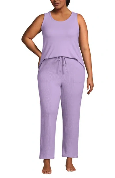 Lands' End Brushed Cozy Waffle Jersey 3 Piece Pajama Set In Purple
