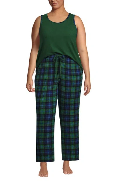 Lands' End Brushed Cozy Waffle Jersey 3 Piece Pajama Set In Green