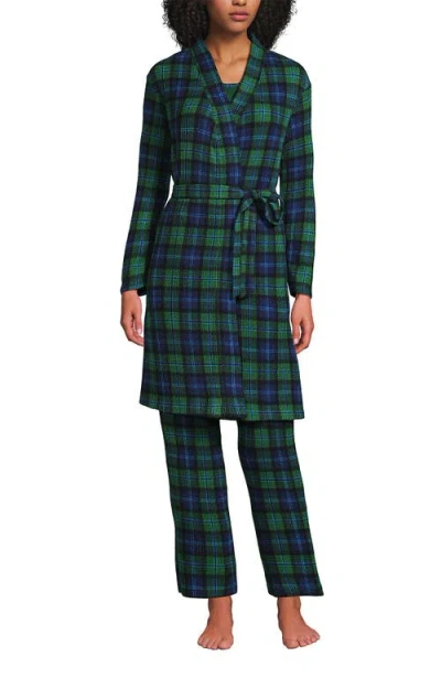 Lands' End Brushed Cozy Waffle Jersey 3 Piece Pajama Set In Green
