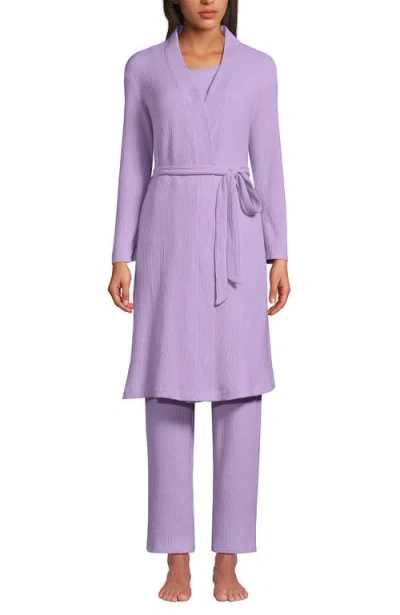 Lands' End Brushed Cozy Waffle Jersey 3 Piece Pajama Set In Purple