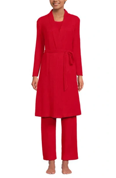 Lands' End Brushed Cozy Waffle Jersey 3 Piece Pajama Set In Red