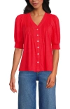 Lands' End Button Pintuck Puff Sleeve Top In Bright Poppy