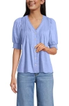 Lands' End Button Pintuck Puff Sleeve Top In Light Periwinkle