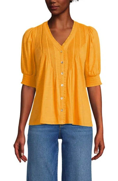 Lands' End Button Pintuck Puff Sleeve Top In Sweet Mango